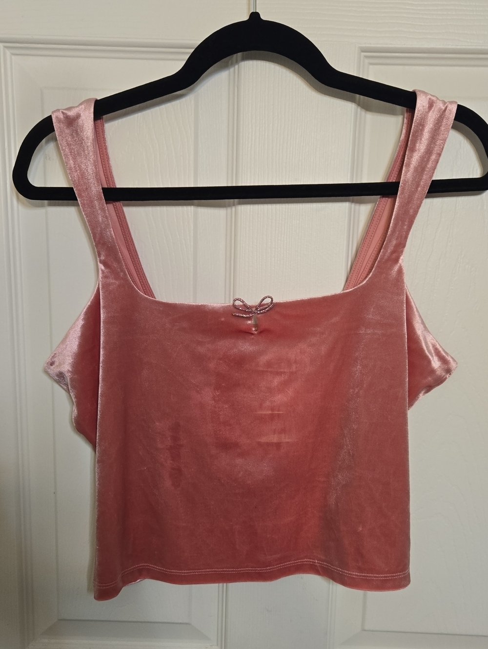 Pink Velvet Tank Top with Bow Accent